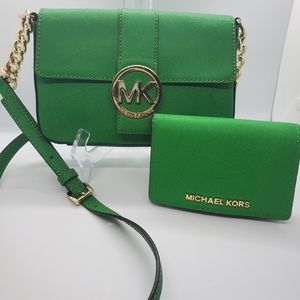 Michael Kors Green Crossbody and Wallet